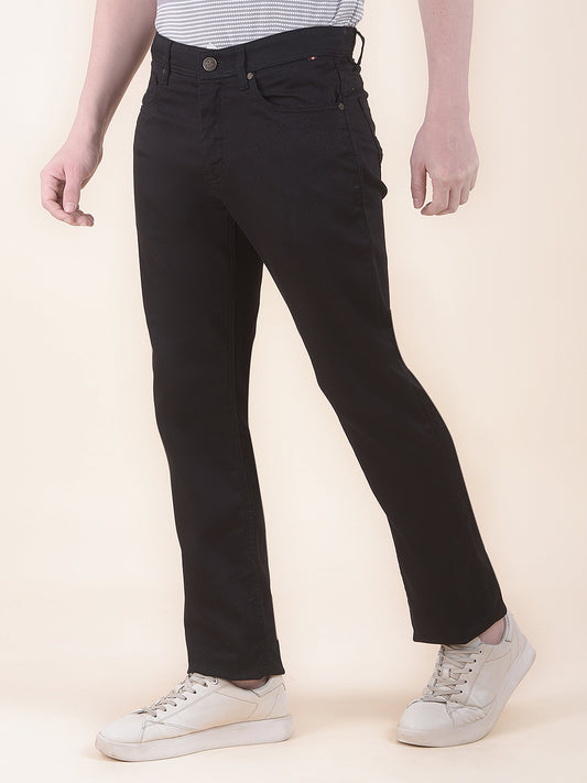 Men's Black Smart Fit Solid Casual Trouser
