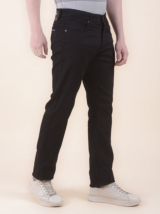 Men's Black Smart Fit Solid Casual Trouser