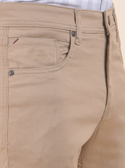 Men's Khaki Solid Smart Fit Casual Trouser