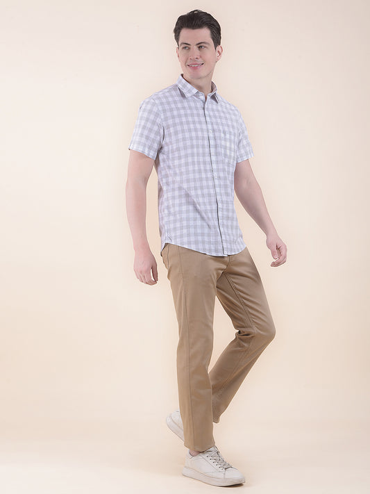 Men's Khaki Solid Smart Fit Casual Trouser
