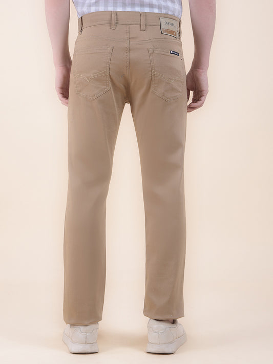 Men's Khaki Solid Smart Fit Casual Trouser