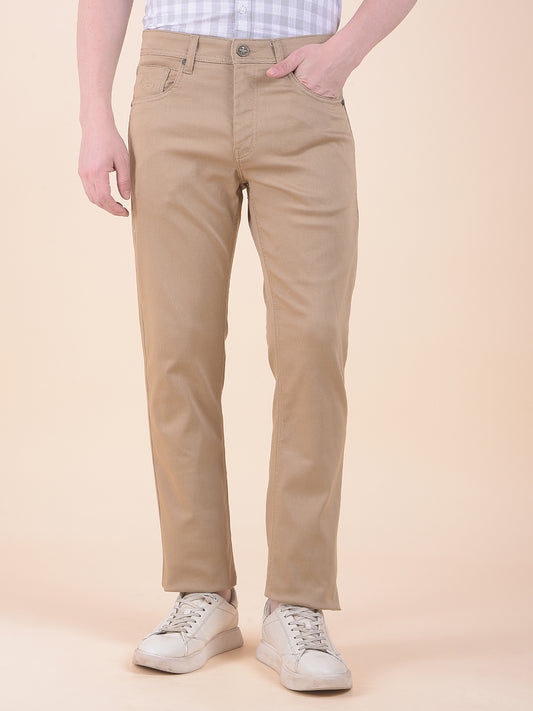 Men's Khaki Solid Smart Fit Casual Trouser