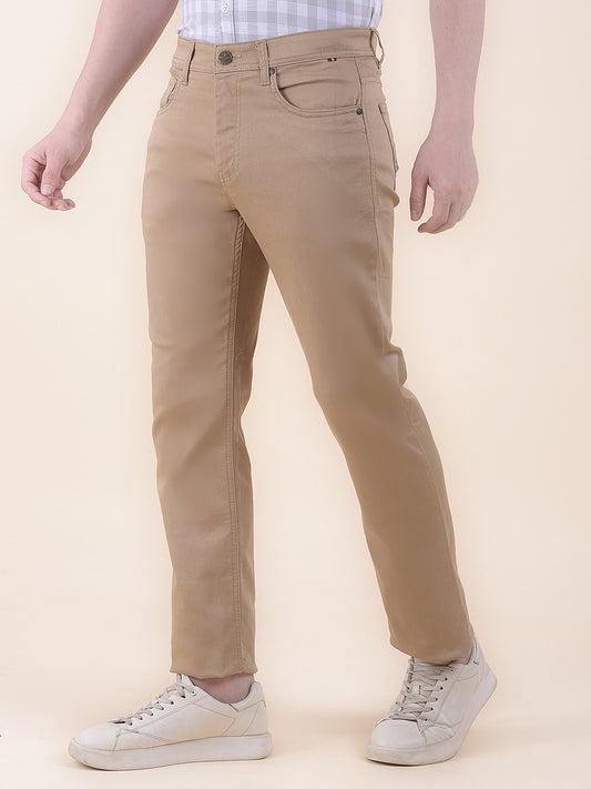 Men's Khaki Solid Smart Fit Casual Trouser