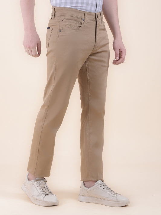 Men's Khaki Solid Smart Fit Casual Trouser