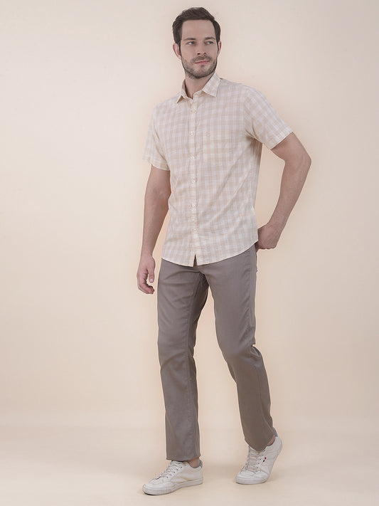 Men's Light Brown Solid Smart Fit Casual Trouser