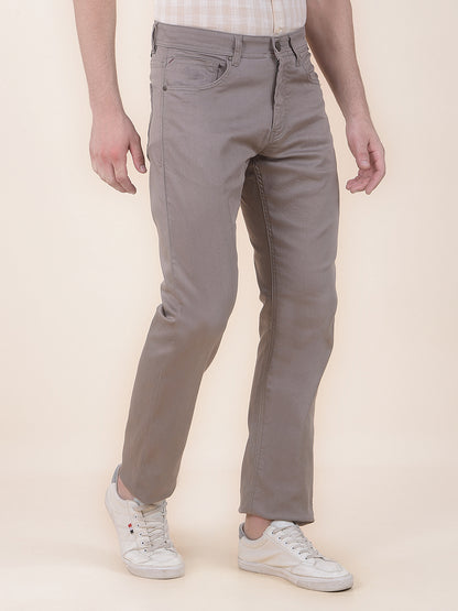 Men's Light Brown Solid Smart Fit Casual Trouser