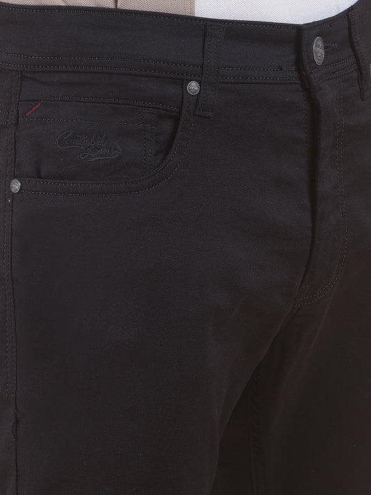 Men's Black Smart Fit Solid Casual Trouser