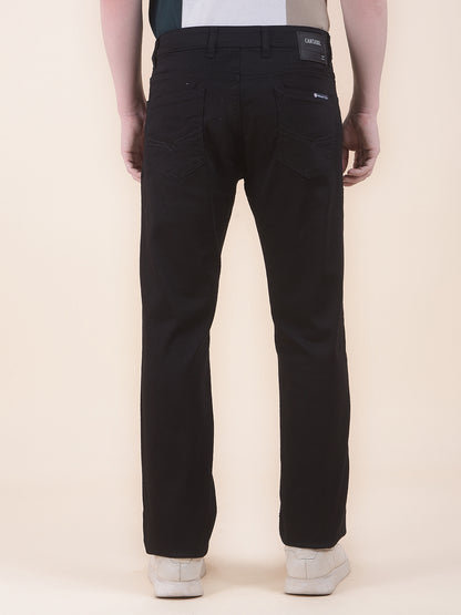 Men's Black Smart Fit Solid Casual Trouser