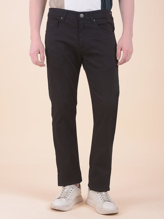 Men's Black Smart Fit Solid Casual Trouser