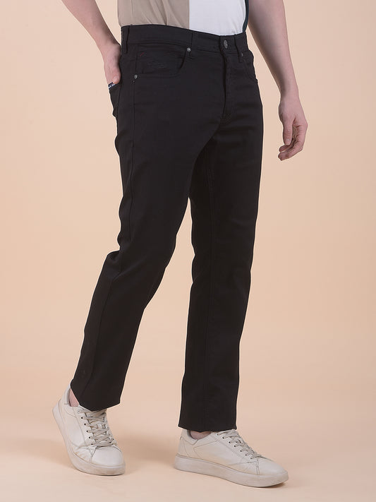 Men's Black Smart Fit Solid Casual Trouser