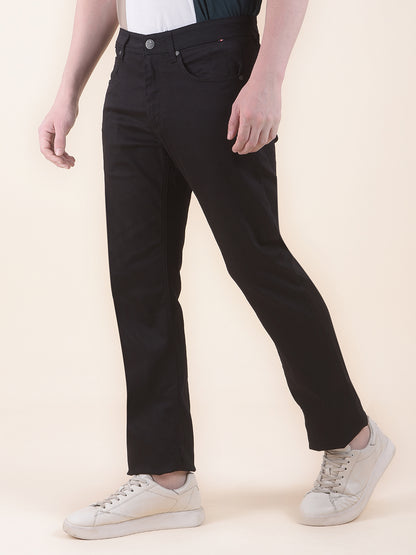 Men's Black Smart Fit Solid Casual Trouser