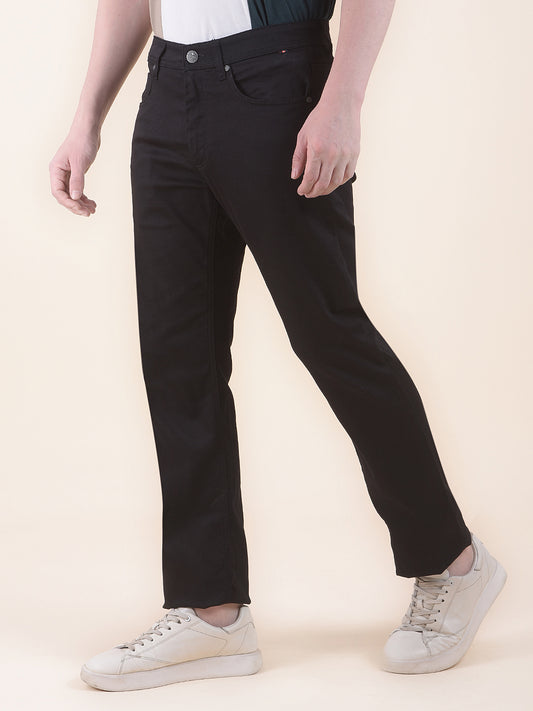 Men's Black Smart Fit Solid Casual Trouser