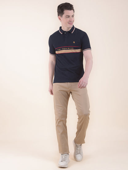 Men's Khaki Solid Smart Fit Casual Trouser