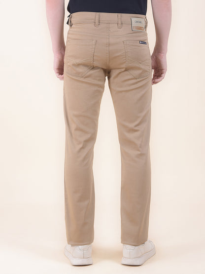 Men's Khaki Solid Smart Fit Casual Trouser