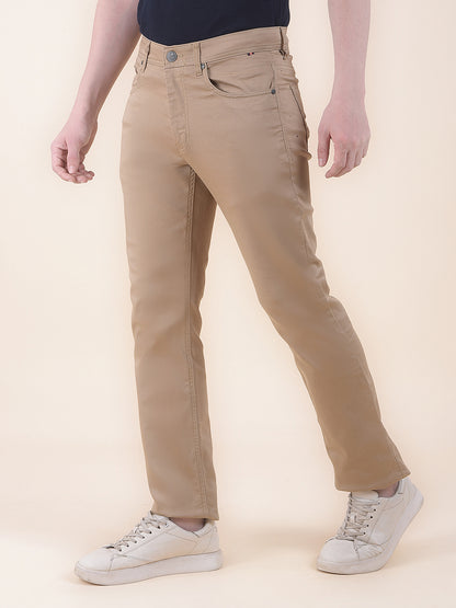 Men's Khaki Solid Smart Fit Casual Trouser
