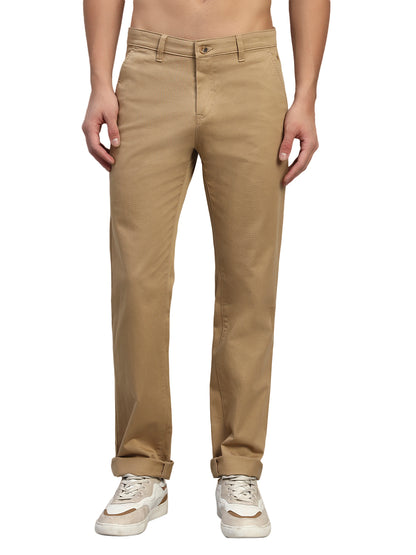 Casual Trouser for Men | Breathable & Soft with Color Fastness Regular Fit Cotton Blend Fabric Self Design Pattern Button Closure