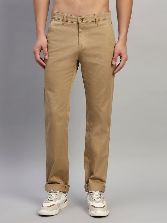 Casual Trouser for Men | Breathable & Soft with Color Fastness Regular Fit Cotton Blend Fabric Self Design Pattern Button Closure