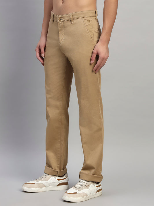 Casual Trouser for Men | Breathable & Soft with Color Fastness Regular Fit Cotton Blend Fabric Self Design Pattern Button Closure