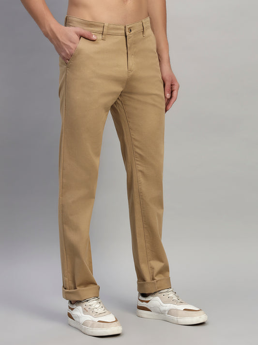 Casual Trouser for Men | Breathable & Soft with Color Fastness Regular Fit Cotton Blend Fabric Self Design Pattern Button Closure