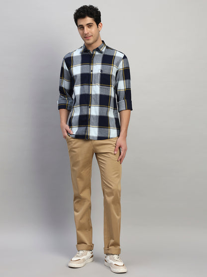 Casual Trouser for Men | Breathable & Soft with Color Fastness Regular Fit Cotton Blend Fabric Self Design Pattern Button Closure