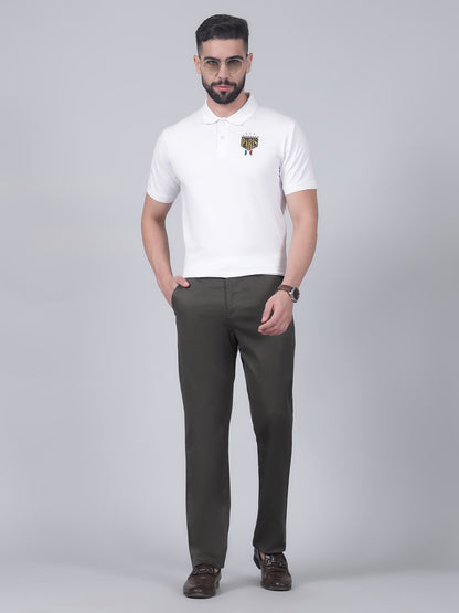 Casual Trouser for Men | Breathable & Soft with Color Fastness Regular Fit Cotton Blend Fabric Self Design Pattern Button Closure