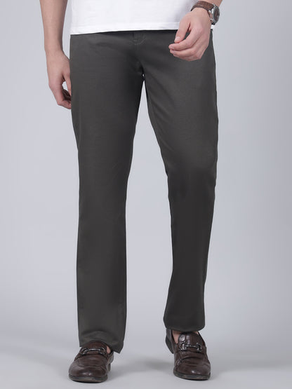 Casual Trouser for Men | Breathable & Soft with Color Fastness Regular Fit Cotton Blend Fabric Self Design Pattern Button Closure