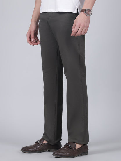 Casual Trouser for Men | Breathable & Soft with Color Fastness Regular Fit Cotton Blend Fabric Self Design Pattern Button Closure