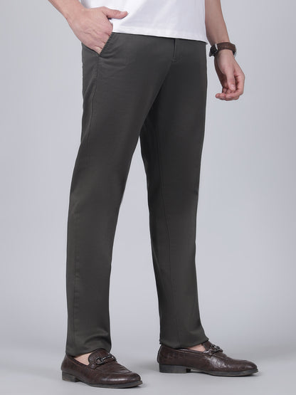 Casual Trouser for Men | Breathable & Soft with Color Fastness Regular Fit Cotton Blend Fabric Self Design Pattern Button Closure