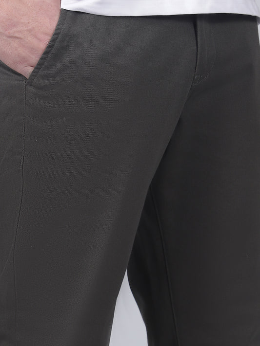 Casual Trouser for Men | Breathable & Soft with Color Fastness Regular Fit Cotton Blend Fabric Self Design Pattern Button Closure