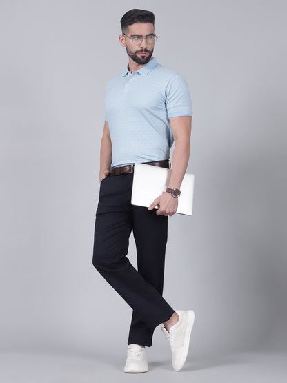 Casual Trouser for Men | Breathable & Soft with Color Fastness Regular Fit Cotton Blend Fabric Self Design Pattern Button Closure