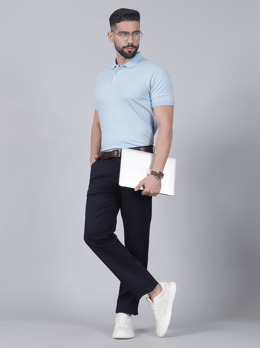 Casual Trouser for Men | Breathable & Soft with Color Fastness Regular Fit Cotton Blend Fabric Self Design Pattern Button Closure