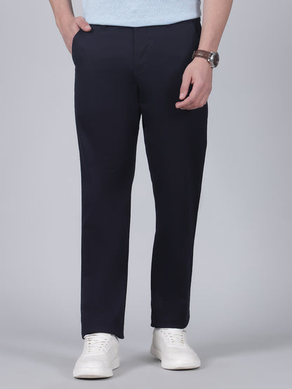 Casual Trouser for Men | Breathable & Soft with Color Fastness Regular Fit Cotton Blend Fabric Self Design Pattern Button Closure