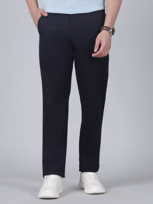 Casual Trouser for Men | Breathable & Soft with Color Fastness Regular Fit Cotton Blend Fabric Self Design Pattern Button Closure