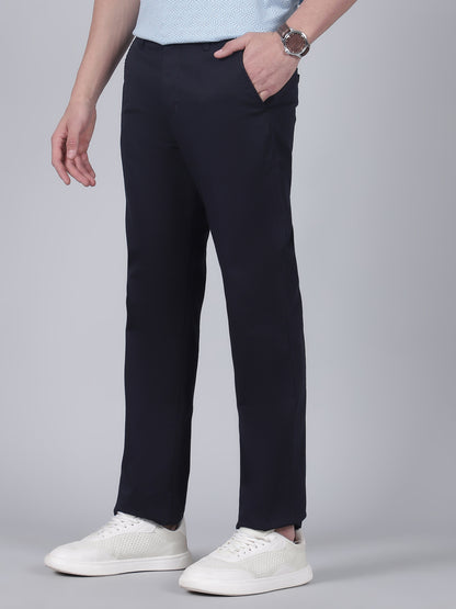 Casual Trouser for Men | Breathable & Soft with Color Fastness Regular Fit Cotton Blend Fabric Self Design Pattern Button Closure