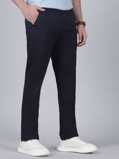 Casual Trouser for Men | Breathable & Soft with Color Fastness Regular Fit Cotton Blend Fabric Self Design Pattern Button Closure