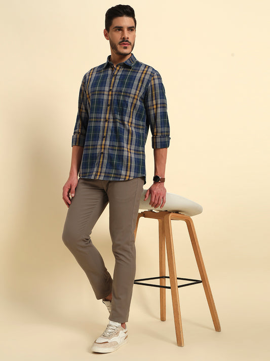 Casual Trouser for Men | Breathable & Soft with Color Fastness Regular Fit Cotton Blend Fabric Solid Pattern Button Closure