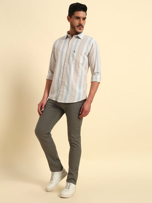 Casual Trouser for Men | Breathable & Soft with Color Fastness Regular Fit Cotton Blend Fabric Solid Pattern Button Closure