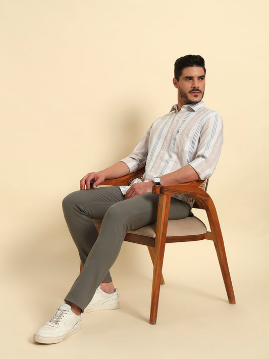 Casual Trouser for Men | Breathable & Soft with Color Fastness Regular Fit Cotton Blend Fabric Solid Pattern Button Closure