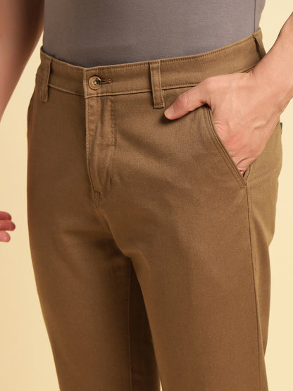 Casual Trouser for Men | Breathable & Soft with Color Fastness Regular Fit Cotton Blend Fabric Solid Pattern Button Closure