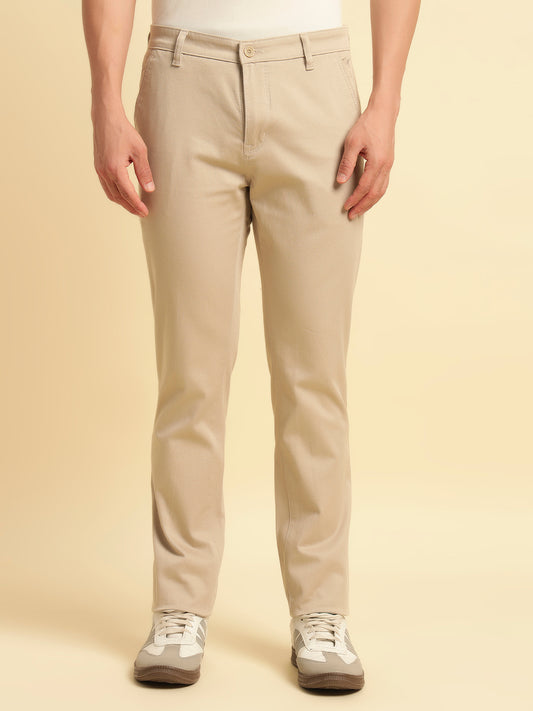 Casual Trouser for Men | Breathable & Soft with Color Fastness Regular Fit Cotton Blend Fabric Solid Pattern Button Closure