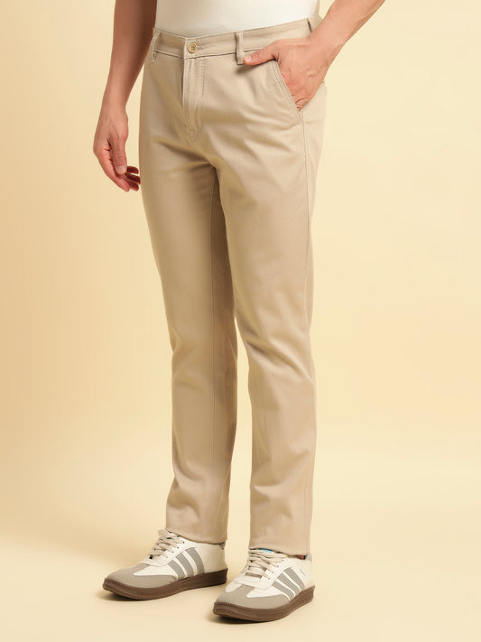 Casual Trouser for Men | Breathable & Soft with Color Fastness Regular Fit Cotton Blend Fabric Solid Pattern Button Closure