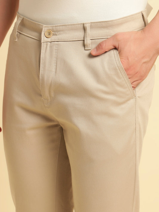 Casual Trouser for Men | Breathable & Soft with Color Fastness Regular Fit Cotton Blend Fabric Solid Pattern Button Closure