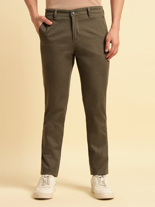 Casual Trouser for Men | Breathable & Soft with Color Fastness Regular Fit Cotton Blend Fabric Solid Pattern Button Closure