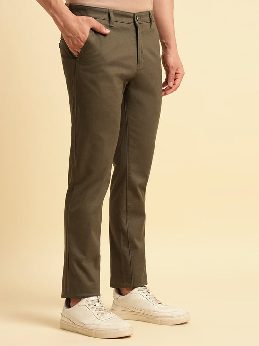 Casual Trouser for Men | Breathable & Soft with Color Fastness Regular Fit Cotton Blend Fabric Solid Pattern Button Closure