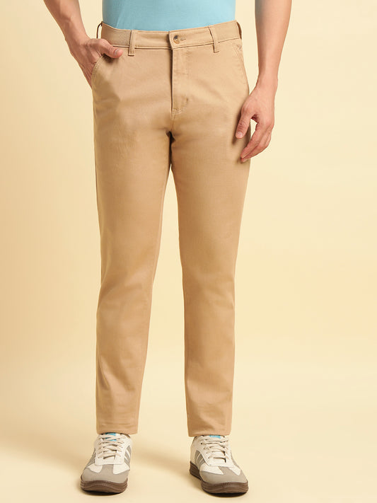 Casual Trouser for Men | Breathable & Soft with Color Fastness Regular Fit Cotton Blend Fabric Solid Pattern Button Closure