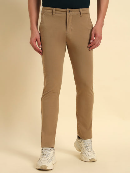 Casual Trouser for Men | Breathable & Soft with Color Fastness Regular Fit Cotton Blend Fabric Solid Pattern Button Closure