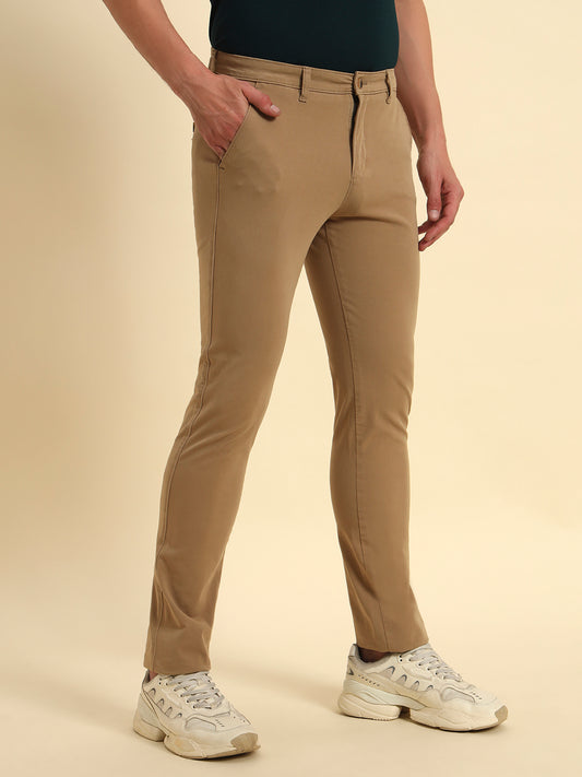 Casual Trouser for Men | Breathable & Soft with Color Fastness Regular Fit Cotton Blend Fabric Solid Pattern Button Closure
