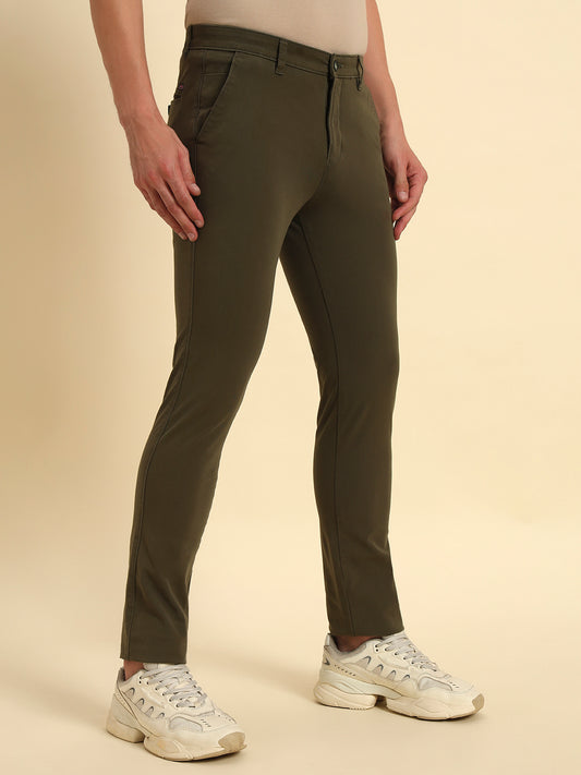 Casual Trouser for Men | Breathable & Soft with Color Fastness Regular Fit Cotton Blend Fabric Solid Pattern Button Closure