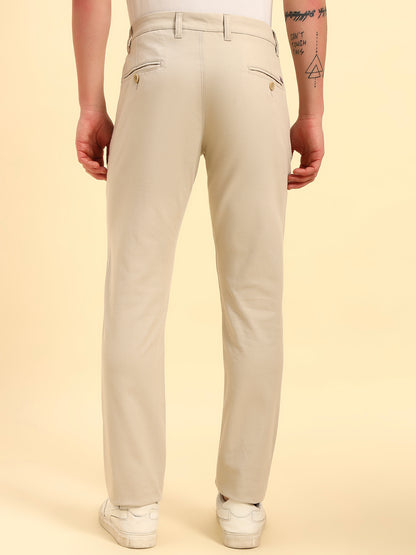 Casual Trouser for Men | Breathable & Soft with Color Fastness Regular Fit Cotton Blend Fabric Solid Pattern Button Closure
