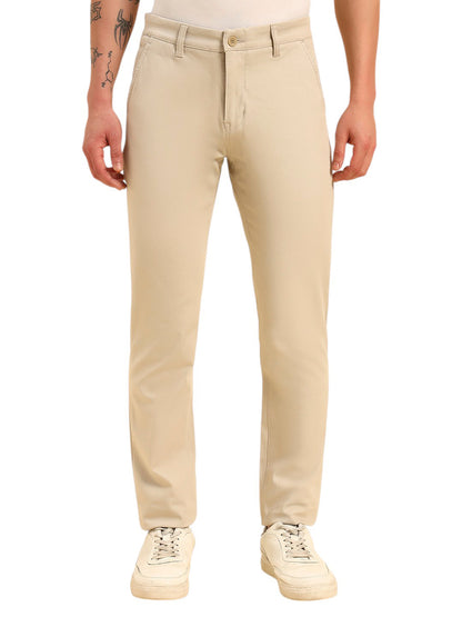 Casual Trouser for Men | Breathable & Soft with Color Fastness Regular Fit Cotton Blend Fabric Solid Pattern Button Closure